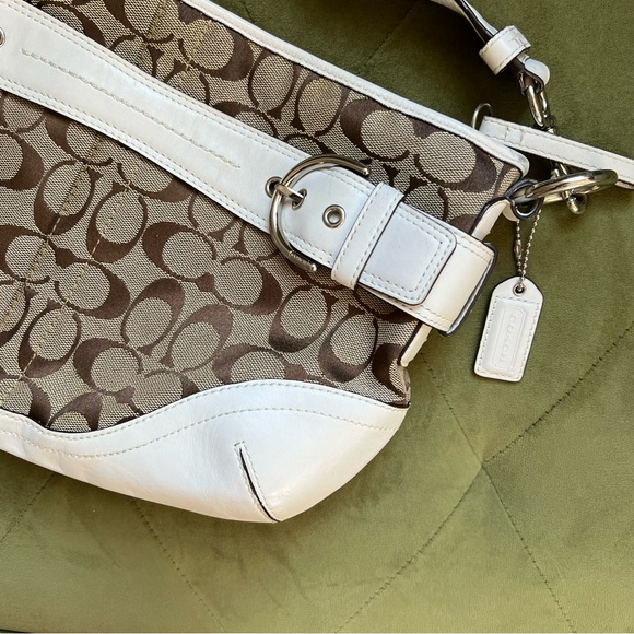 Coach Signature White Leather Jacquard Canvas Hobo Shoulder Bag Handbag Purse - Picture 3 of 12